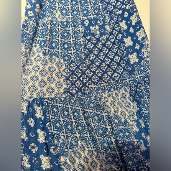 Anthropologie Raga blue white Cloud Nine boho prairie cottage Greek maxi dress - Picture 8 of 10